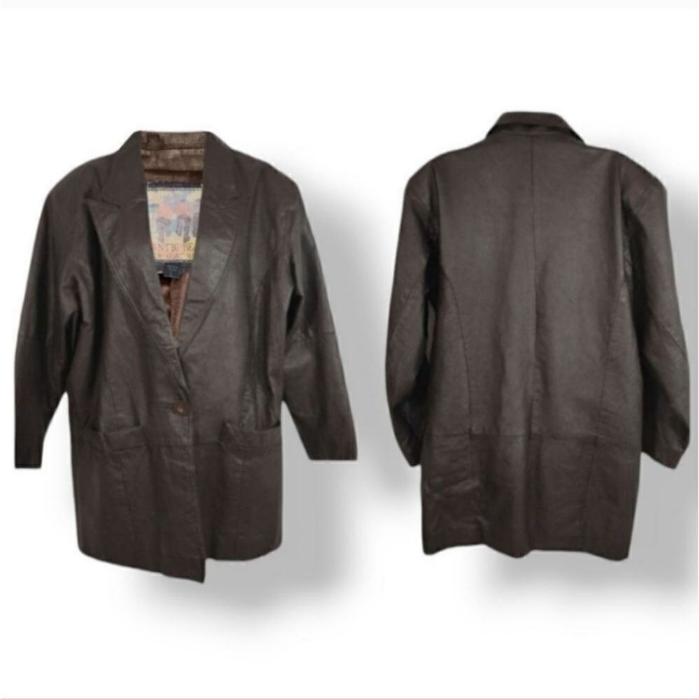 Vintage 80's Atlantic Beach Leather Trench Coat in Dark Chocolate Brown Large - Picture 6 of 10